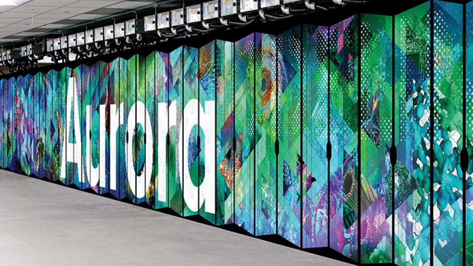 The displayed name and design that greet visitors to the Aurora supercomputer